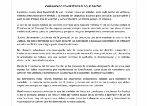 VIDEO | Consejeros de Juntos repudiaron el ataque en la Escuela 21 y reclamaron “acción, no inacción”