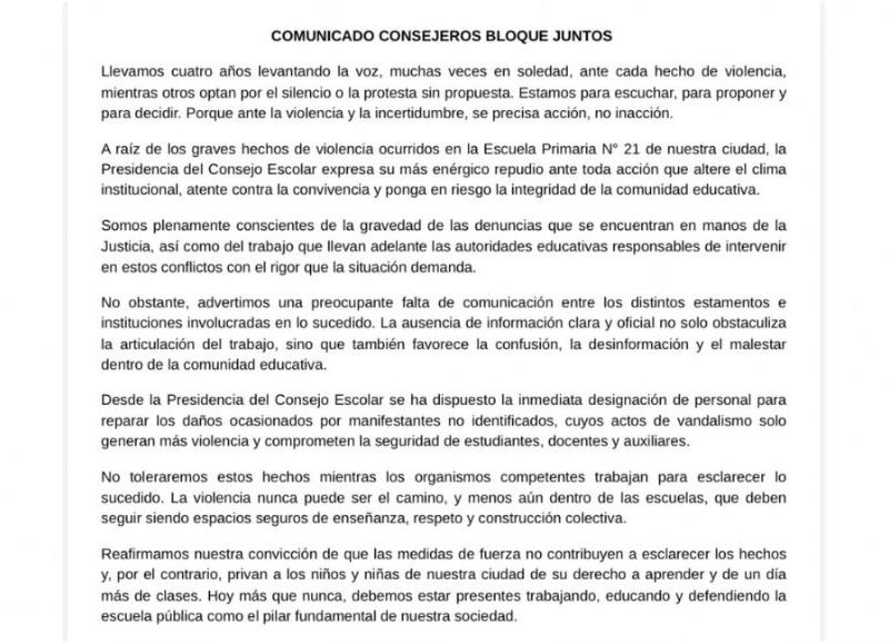 VIDEO | Consejeros de Juntos repudiaron el ataque en la Escuela 21 y reclamaron “acción, no inacción”